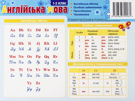 Комплект таблиць до основних розділів граматичного матеріалу (роздавальний, мова - англійська)